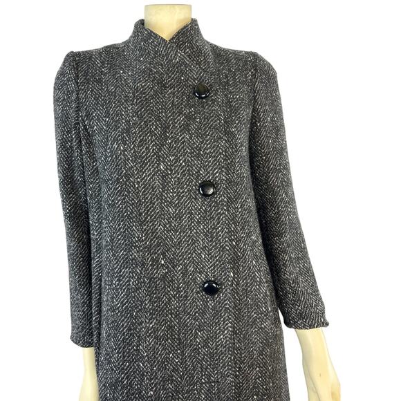 Larry Levine Collarless herringbone black & cream tweed coat size small petite - Picture 3 of 14